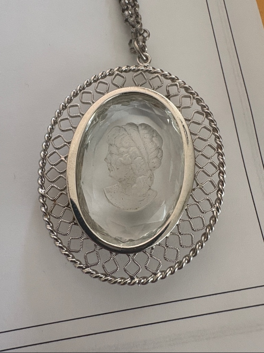 Whiting & Davis Silver-Tone Cameo Pendant Necklace - Picture 5 of 5